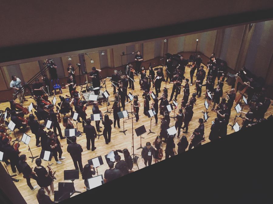 Orchestra seen from the control-room level